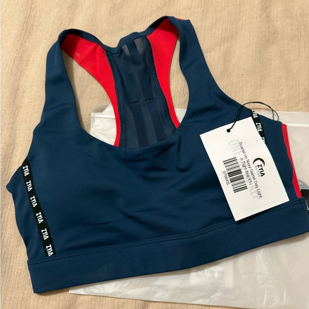 ZYIA Scarlet on Navy Game Day Light n Tight Bra - NWT